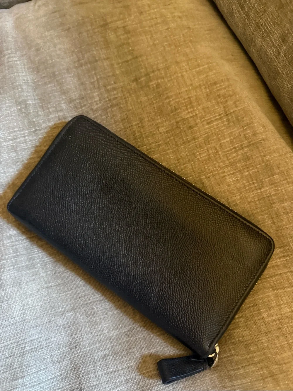 Valentino Garavani Black Saffiano Leather Zip Wallet with Gold Logo